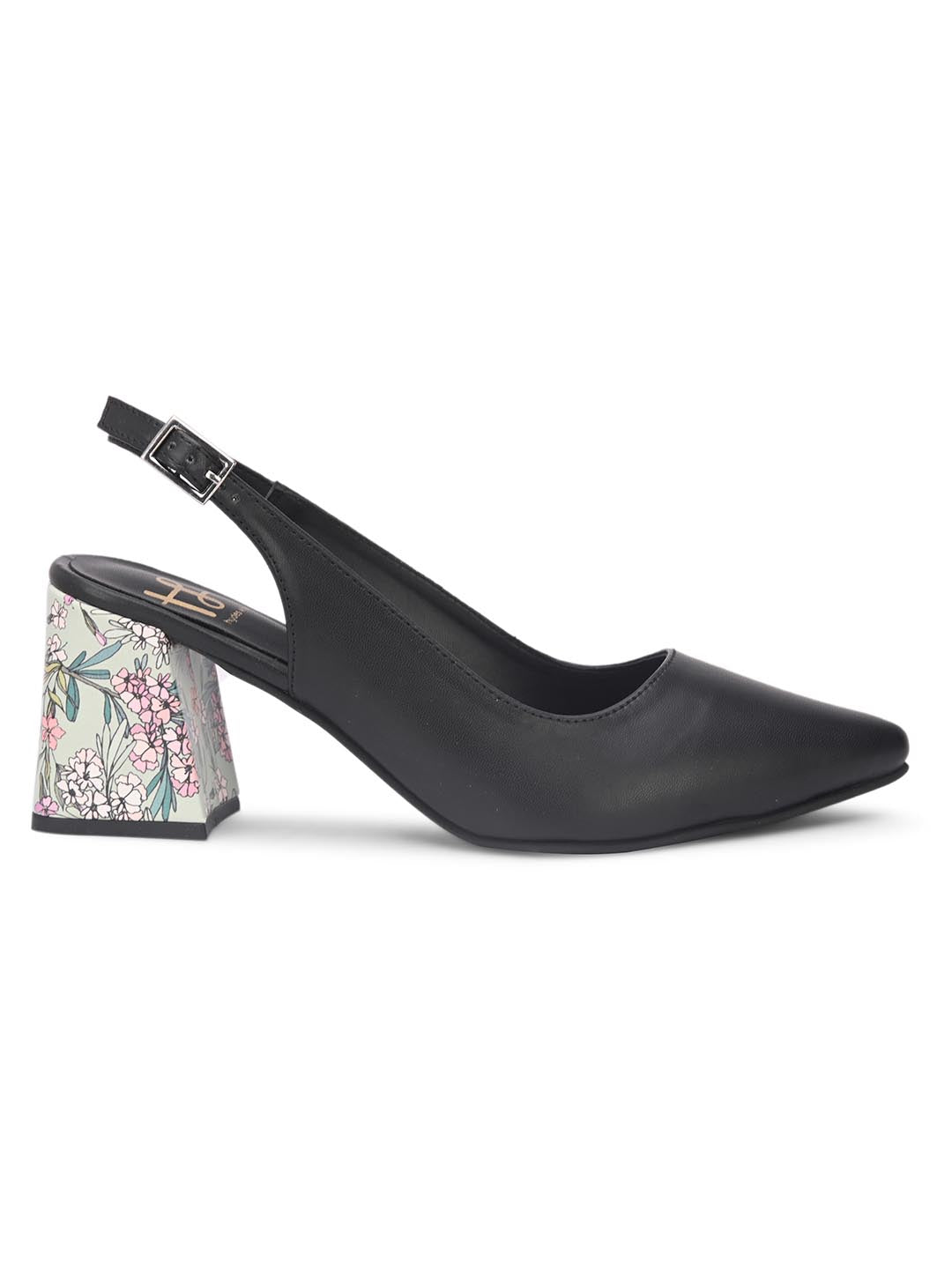 Hydes N Hues Black Block Pumps with Printed Heels