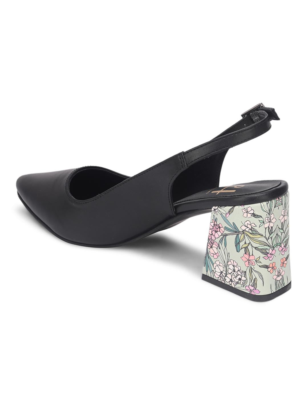 Hydes N Hues Black Block Pumps with Printed Heels