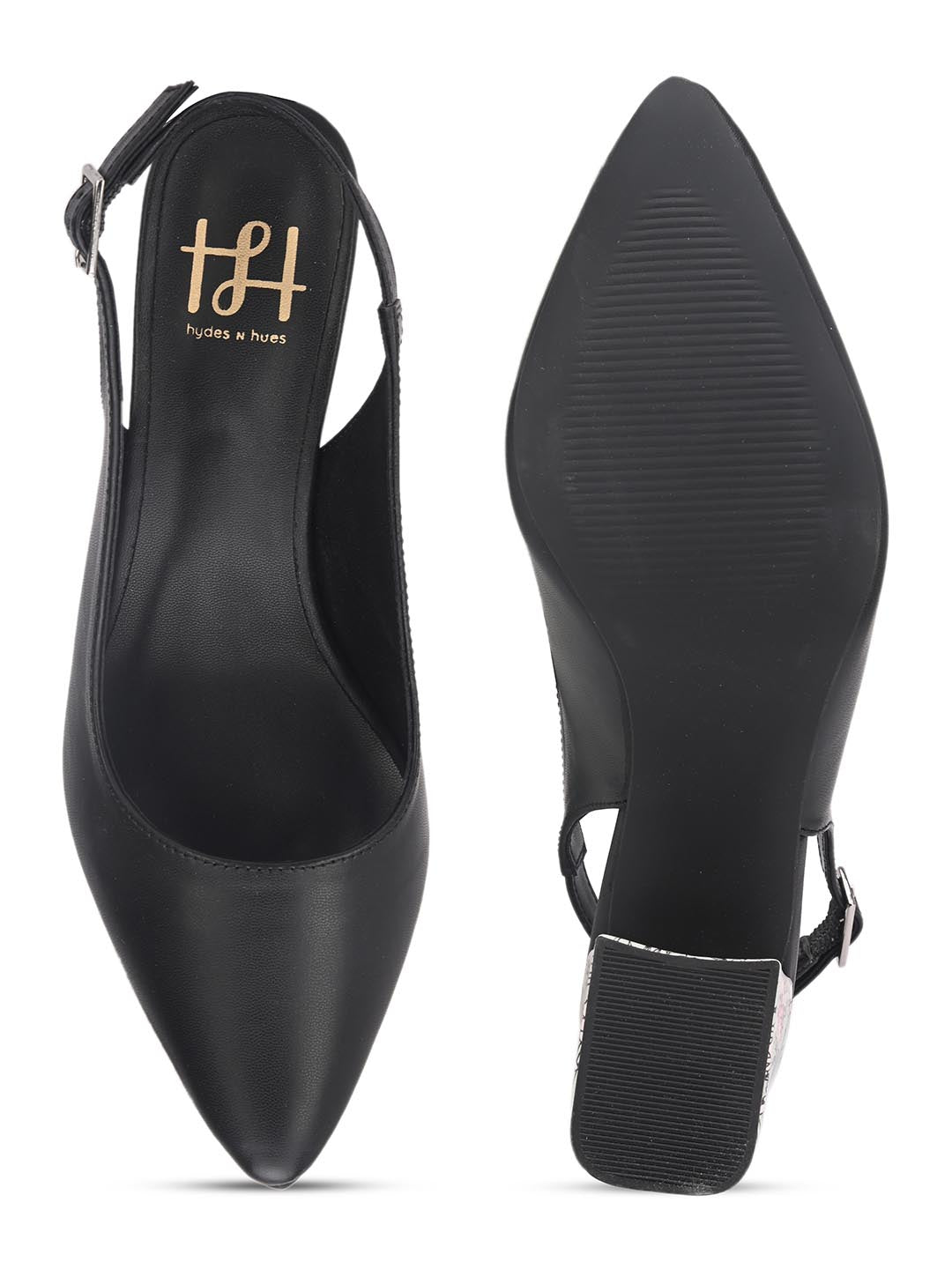 Hydes N Hues Black Block Pumps with Printed Heels