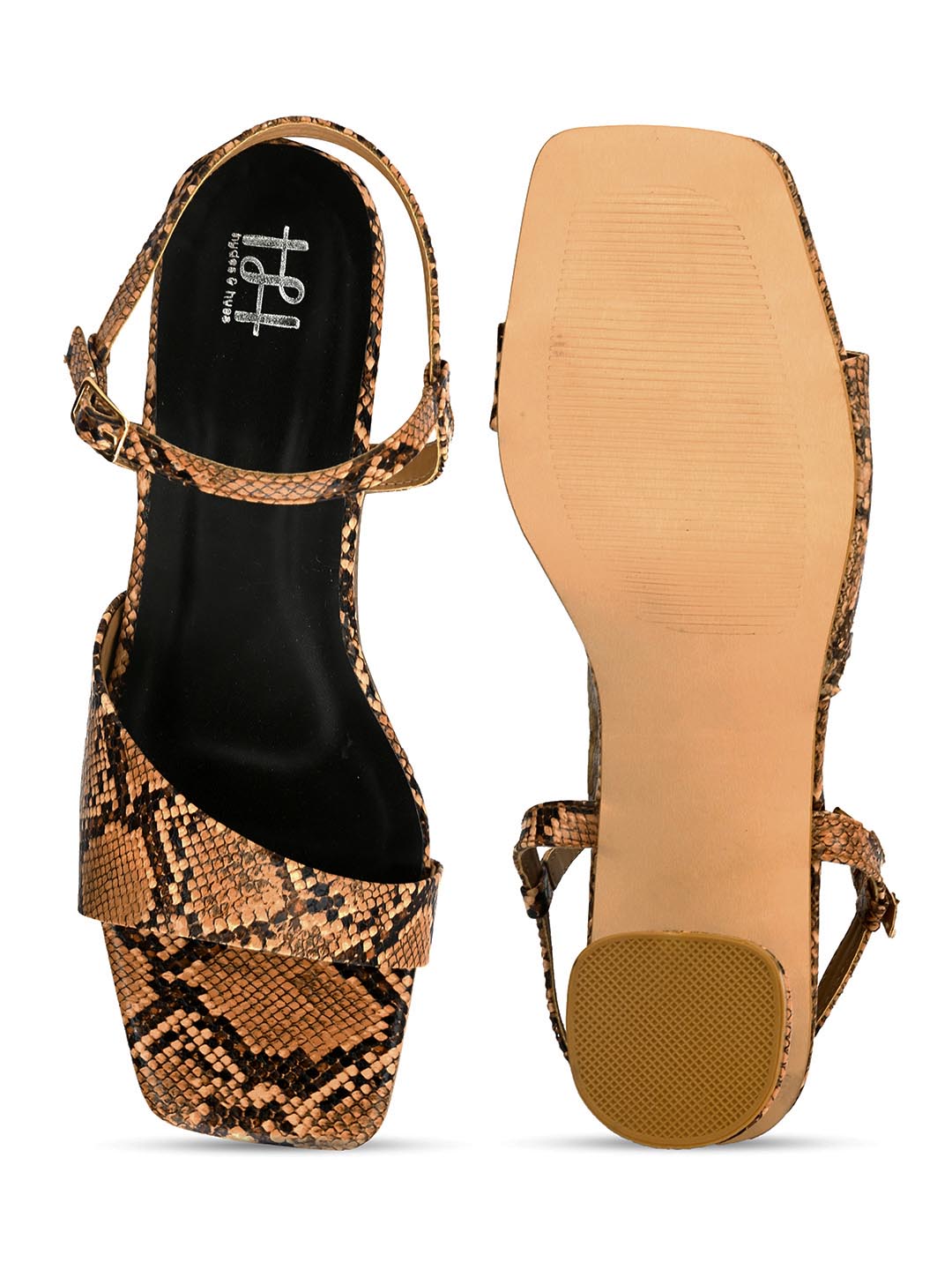 Hydes N Hues Tan Block Animal Print Sandals