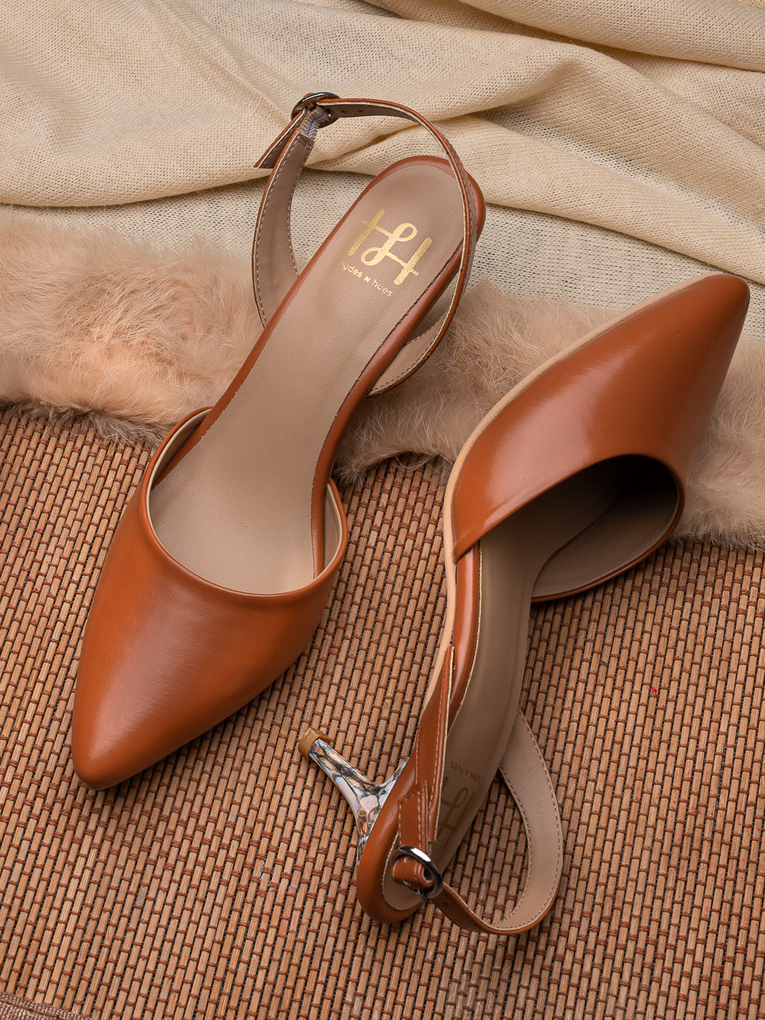 Hydes N Hues Tan Stone Finished Kitten Heels